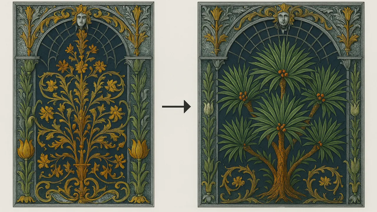 KI-Design mit alten Buchillustrationen